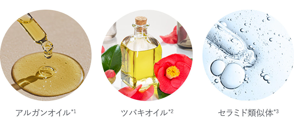 画像：アルガンオイル*1 ツバキオイル*2 セラミド類似体*3